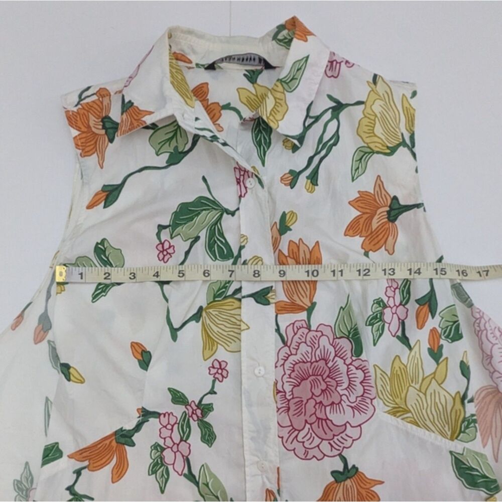 Zara White Floral Shirt Dress Size S/M Sleeveless Front Wrap Tie Cotton Summer - Picture 5 of 12
